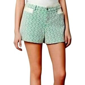 Anthropologie CARTONNIER Rose Point Shorts Lace Overlay Kelly Green Ivory Size 4